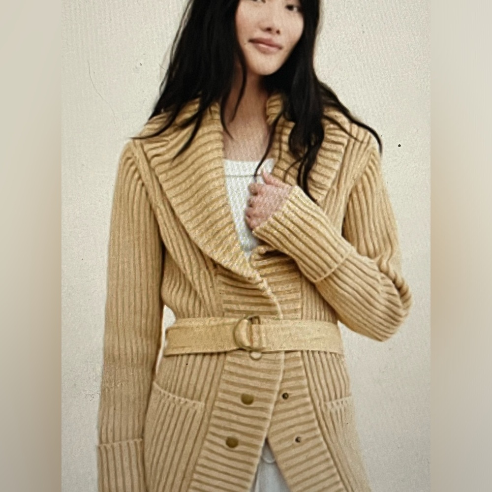 Free People Ribbed Beige Cardigan